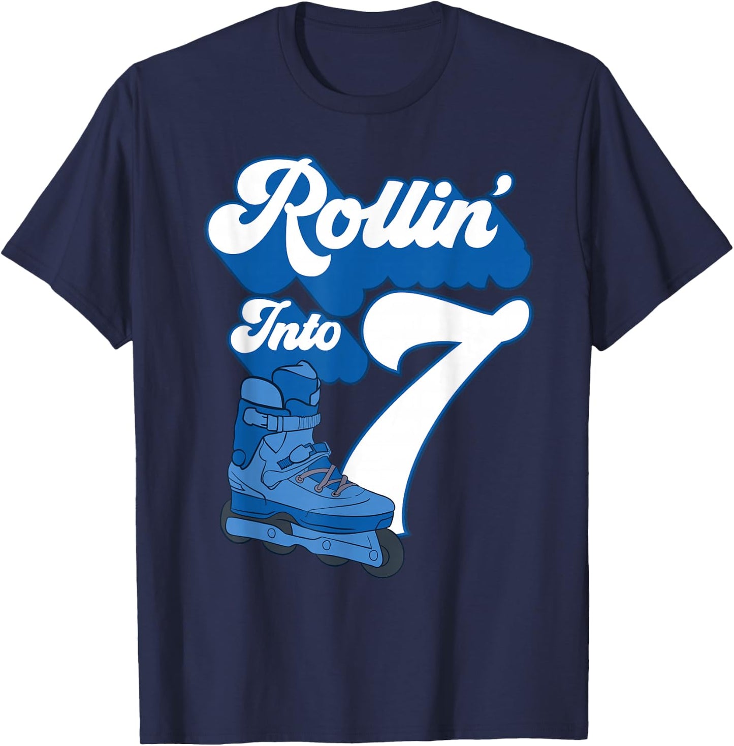 Rollin' Into 7 Roller Skating Birthday 7th Boy Kids Skate T-Shirt - T-Shirt | Navy