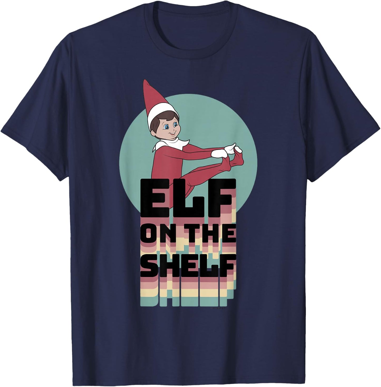 Elf on The Shelf Christmas Retro Rainbow Stacked Text Logo T-Shirt - T-Shirt | Navy