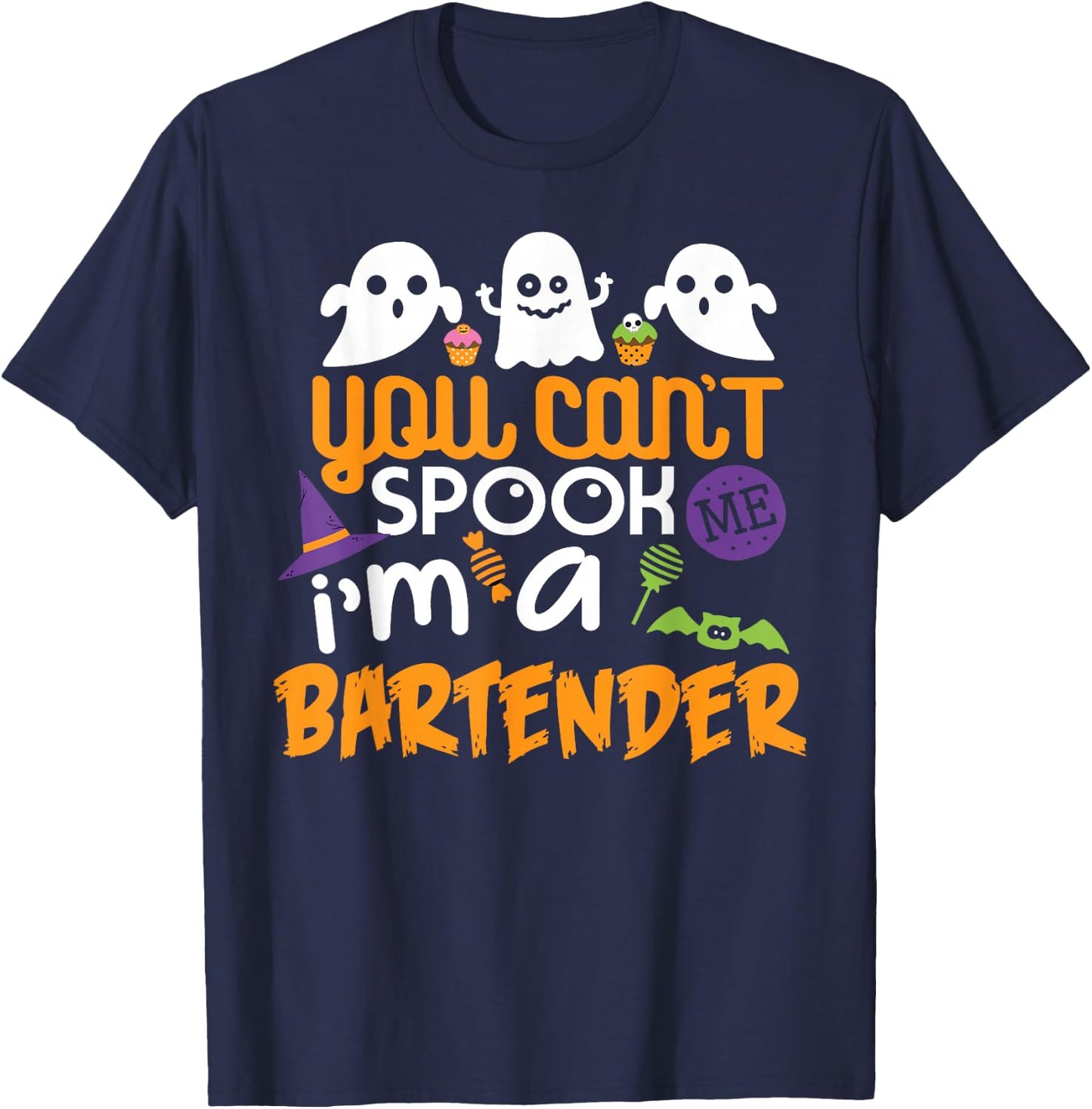 Bartender Halloween Shirt Costume Party Can't Spook Me T-Shirt - T-Shirt | Navy