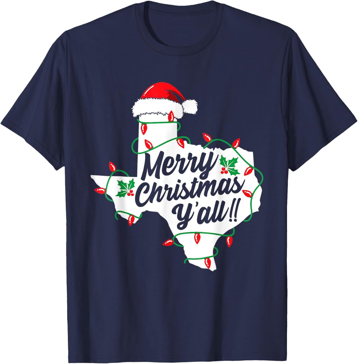 Funny Southern Humor Merry Christmas Y'All Texas Map Santa T-Shirt - T-Shirt | Navy