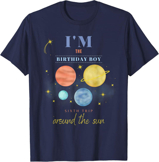 Birthday Boy Sixth Trip Around The Sun Space 6th Bday T-Shirt - T-Shirt | Navy