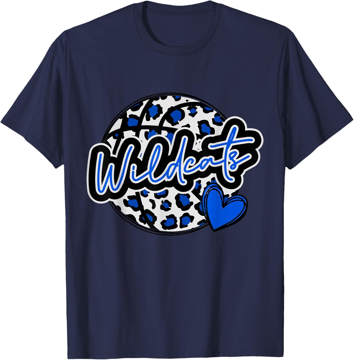 Leopard Cheetah Basketball Wildcats Blue Spirit Game T-Shirt - T-Shirt | Navy
