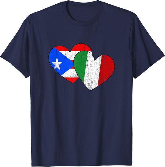 Half Italian And Puerto Rican Rico Italy Flag Heart Boricua T-Shirt - T-Shirt | Navy