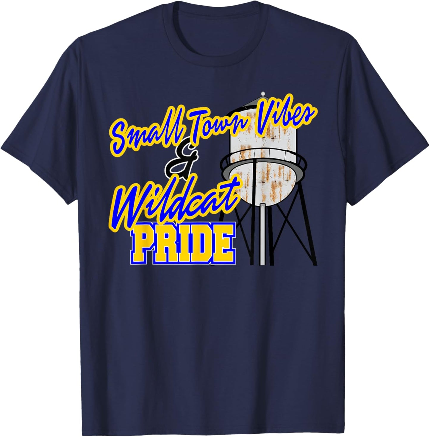 Small Town Vibes and Wildcat Pride School Spirit Blue Yellow Women Kids T-Shirt - T-Shirt | Navy