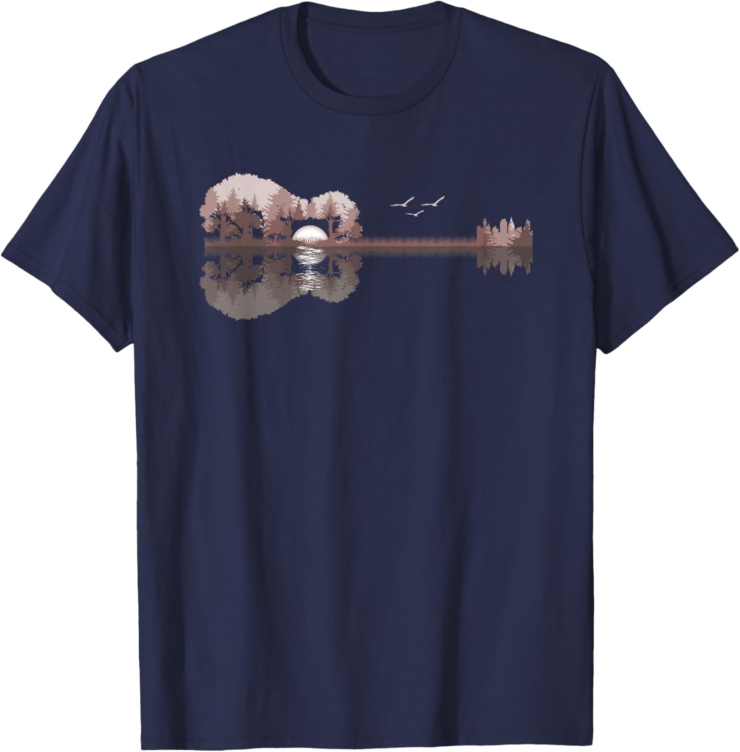 Acoustic Guitar Lake Sunset Guitarist Country Rock Music T-Shirt - T-Shirt | Navy