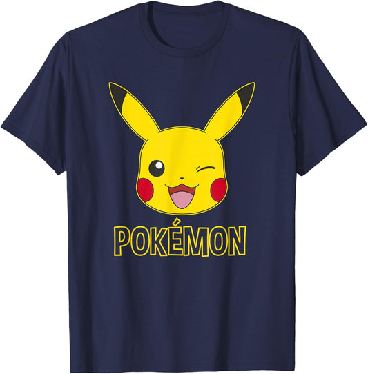 Pokémon Pikachu Cute Wink Classic Logo T-Shirt - T-Shirt | Navy