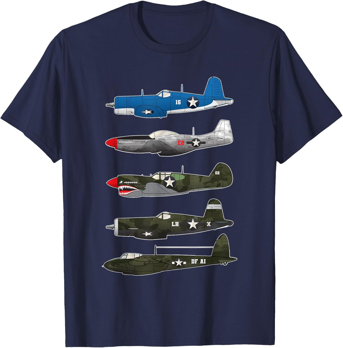 American Planes WW2 Warbirds P51 Mustang B-17 Fortress Gift T-Shirt - T-Shirt | Navy