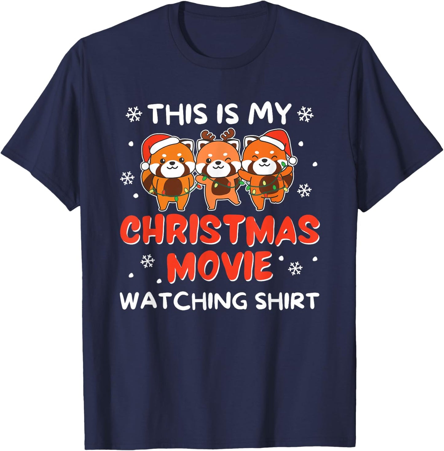 Red Panda Christmas Movie Watching T-Shirt - T-Shirt | Navy