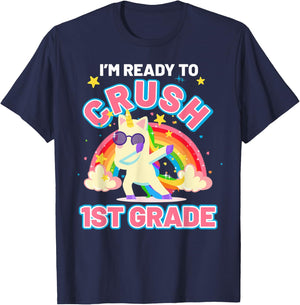 Welcome Back To School Unicorn Crushing 1st Grade T-Shirt - T-Shirt | Navy