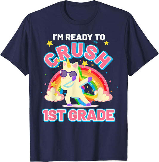 Welcome Back To School Unicorn Crushing 1st Grade T-Shirt - T-Shirt | Navy
