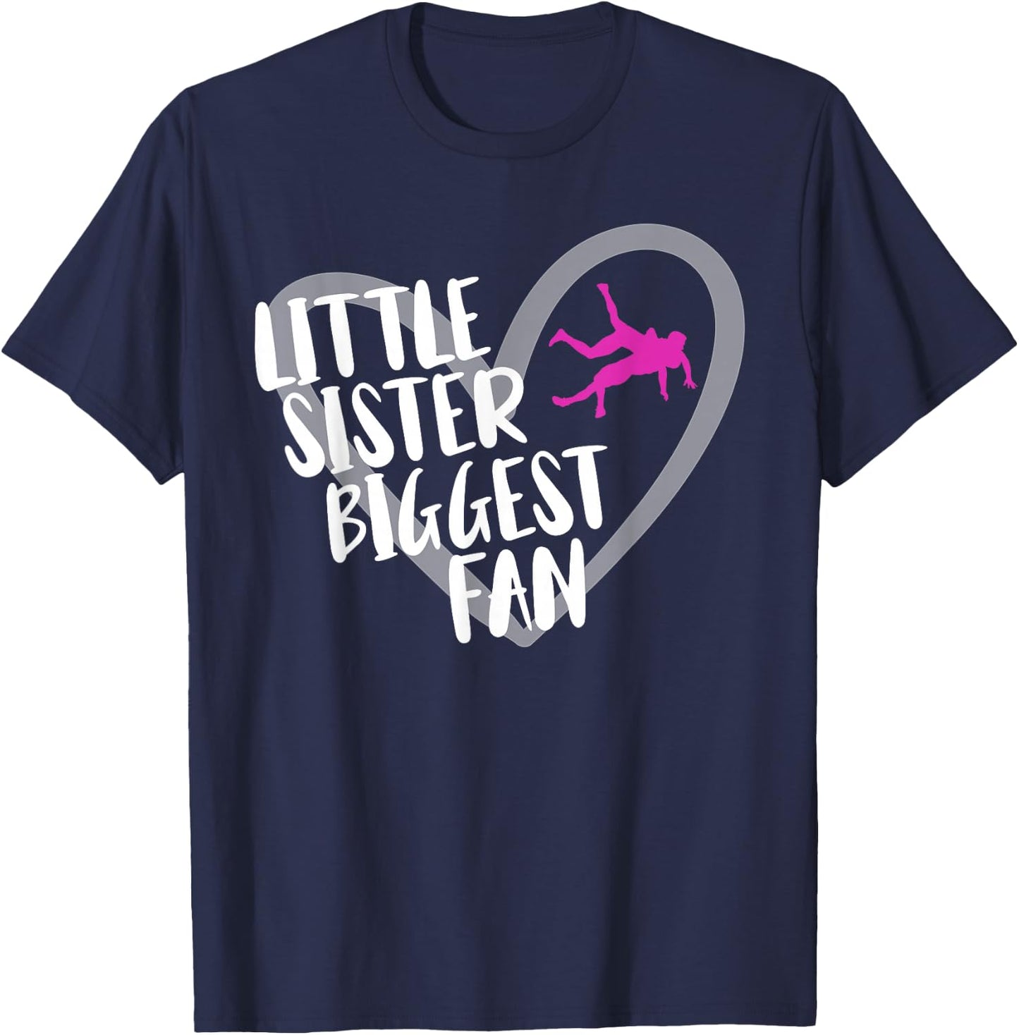 Wrestling Sister Heart Little Sister Biggest Fan T-Shirt - T-Shirt | Navy
