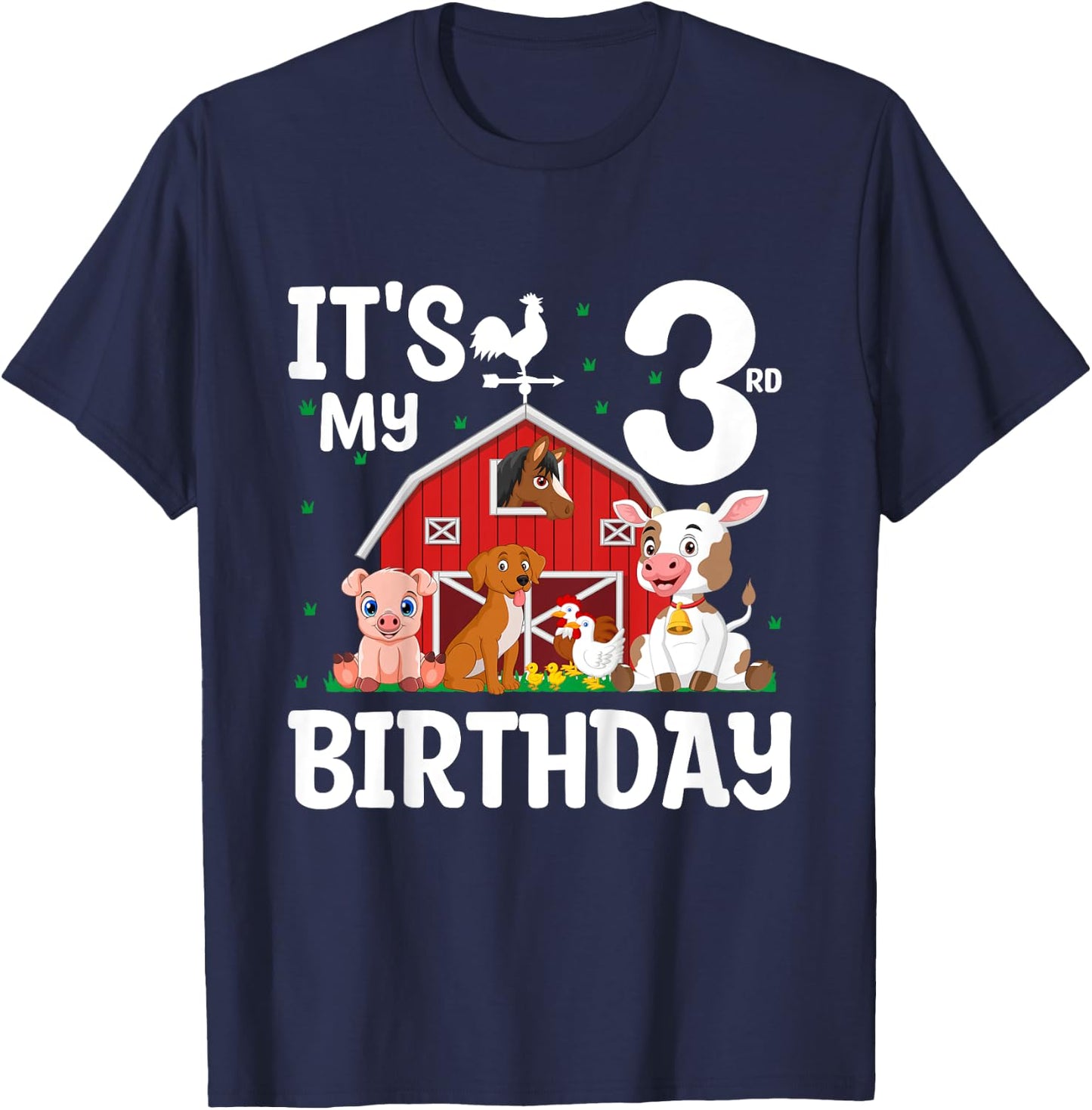 It's My 3rd Birthday Farm Animal 3 Years Old Birthday Party T-Shirt - T-Shirt | Navy