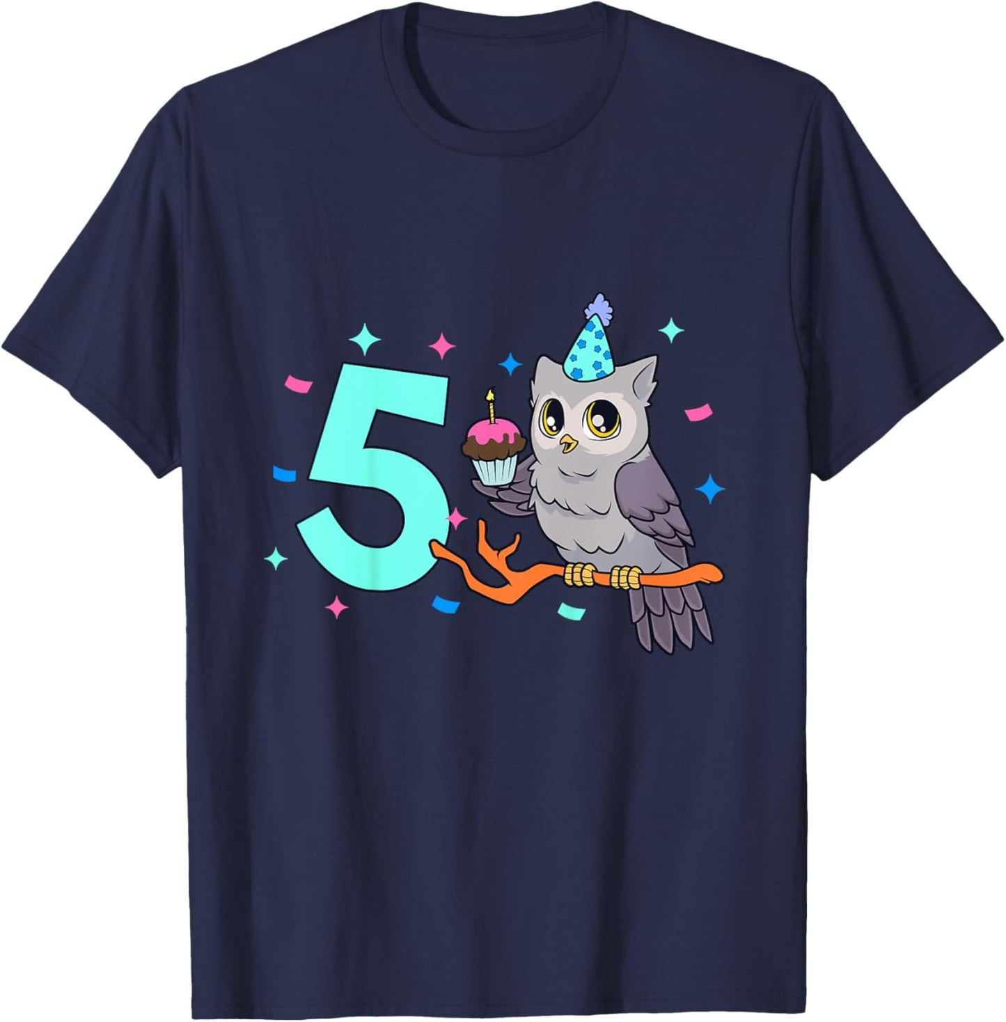 Kids I am 5 with owl - kids birthday 5 years old T-Shirt - T-Shirt | Navy