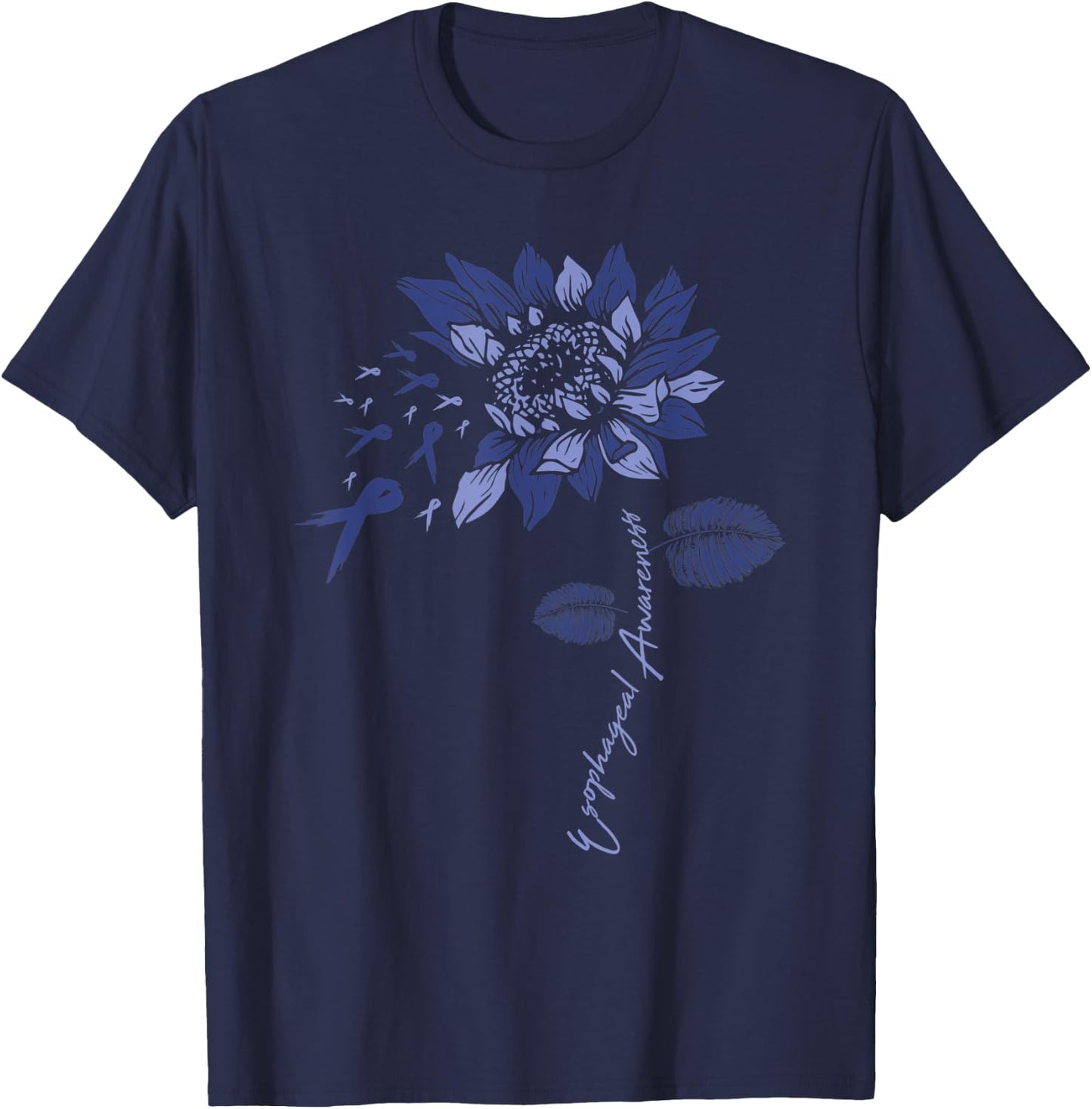 Sunflower Esophageal Cancer Awareness Ribbon Team Family T-Shirt - T-Shirt | Navy