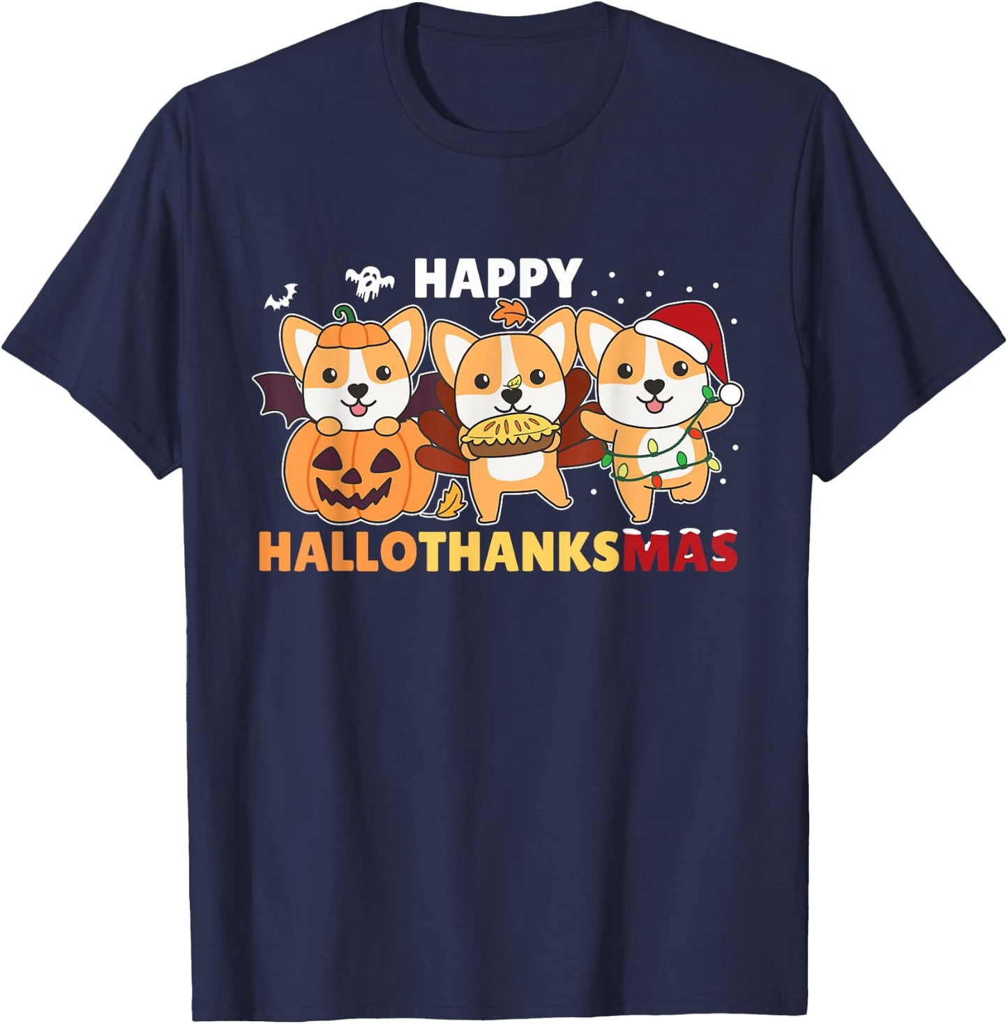 Corgi Christmas Halloween Costume Happy Hallothanksmas T-Shirt - T-Shirt | Navy