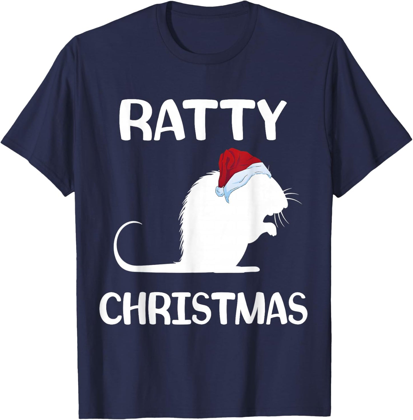 Ratty Christmas Santa Hat Rat Rodent Owner Mouse Rat Lover T-Shirt - T-Shirt | Navy