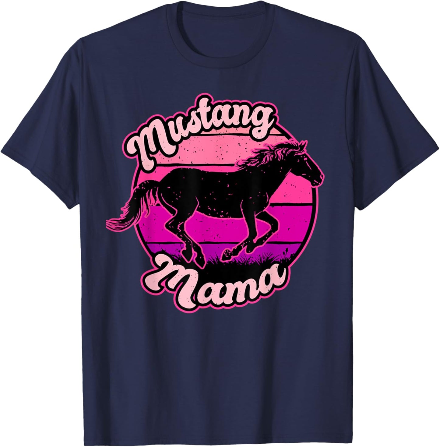 Mustang Mama, Mother Day, Mum, Horse Lover, Western, Retro T-Shirt - T-Shirt | Navy