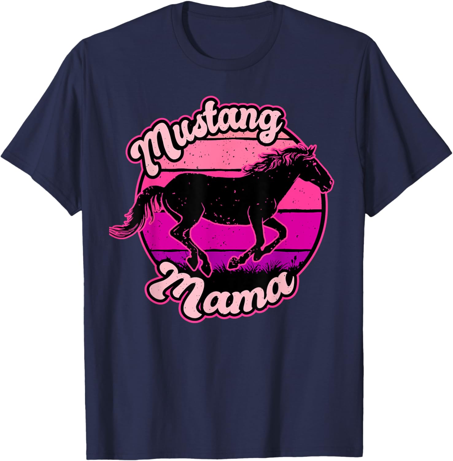 Mustang Mama, Mother Day, Mum, Horse Lover, Western, Retro T-Shirt - T-Shirt | Navy