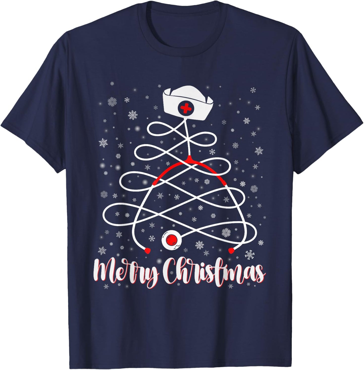 Merry Christmas Nurse Tree Xmas Scrub Women Men T-Shirt - T-Shirt | Navy