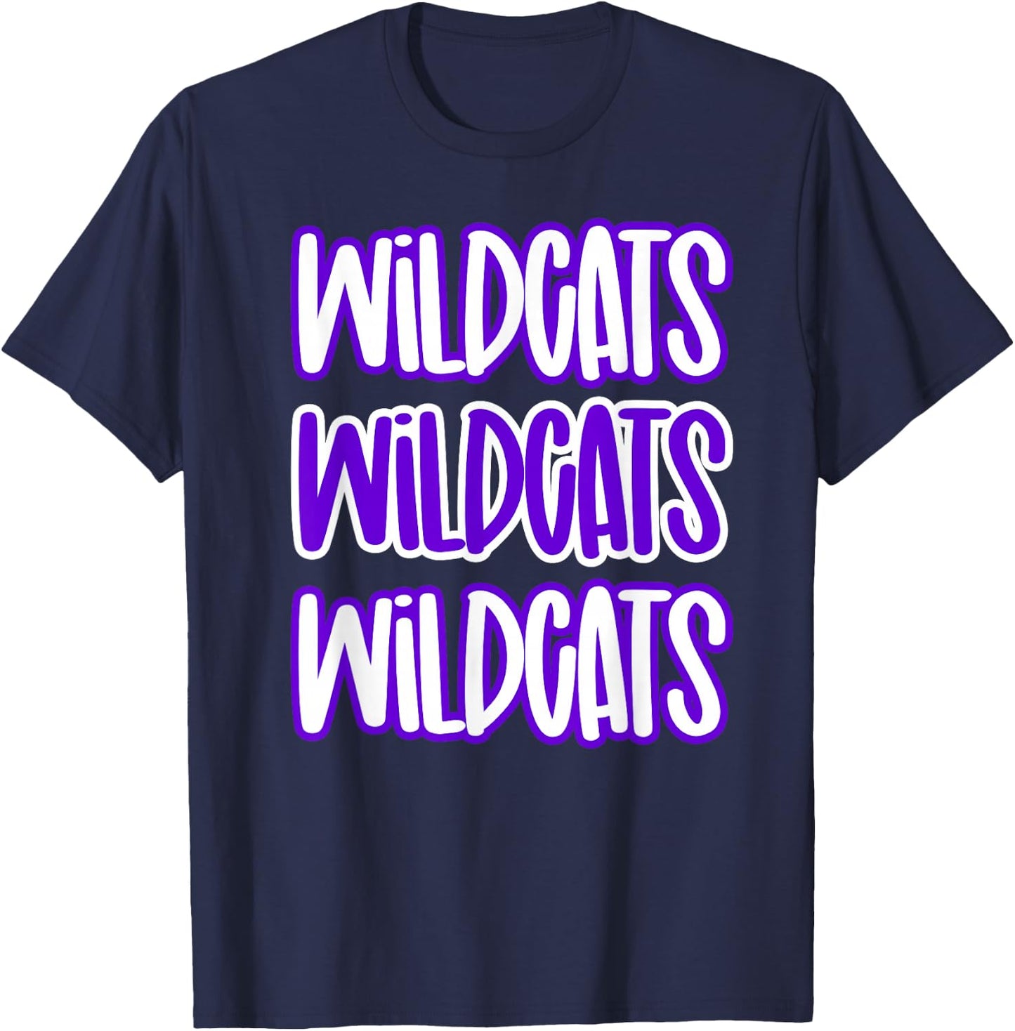 Wildcats Repeating School Spirit Purple White T-Shirt - T-Shirt | Navy