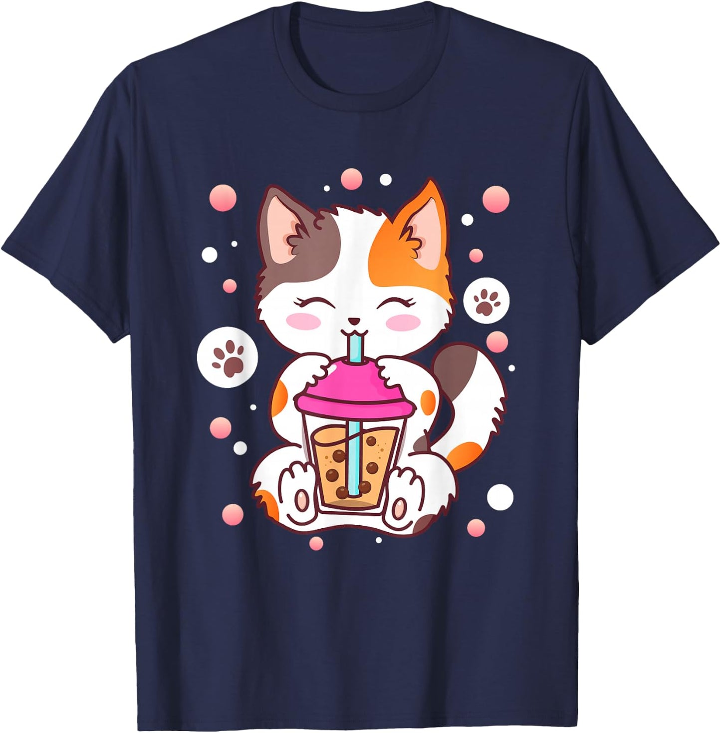 Cat Boba Tea Bubble Tea Kawaii Anime Japanese Neko Girl Teen T-Shirt - T-Shirt | Navy