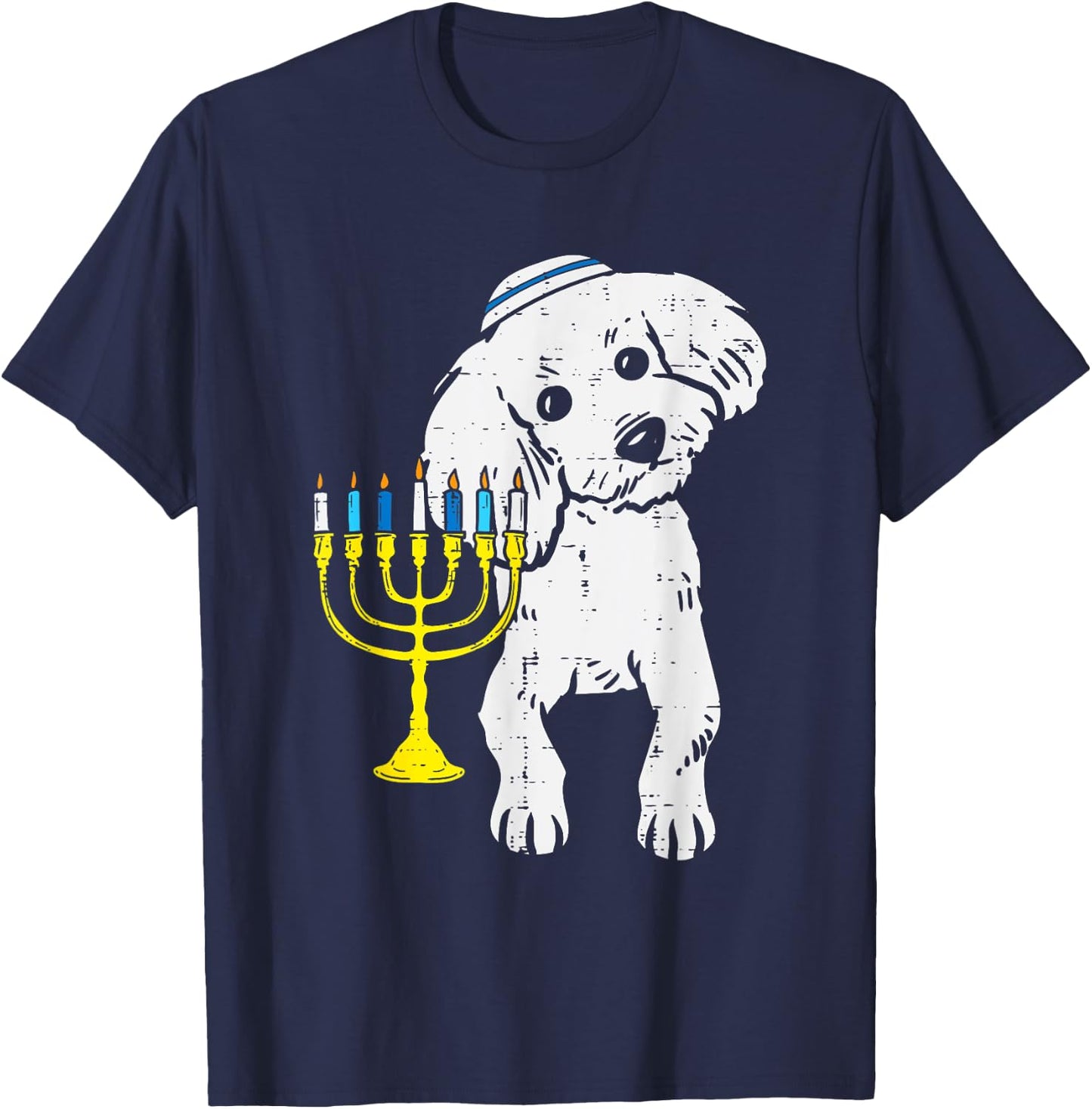 Jewish Poodle Dog Menorah Hanukkah Pajamas Chanukah PJs T-Shirt - T-Shirt | Navy