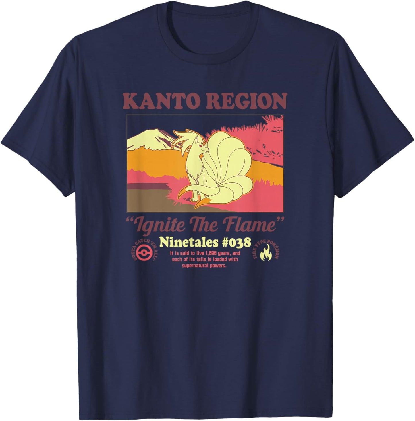 Pokémon Ninetales Kanto Region Ignite The Flame Portrait T-Shirt - T-Shirt | Navy
