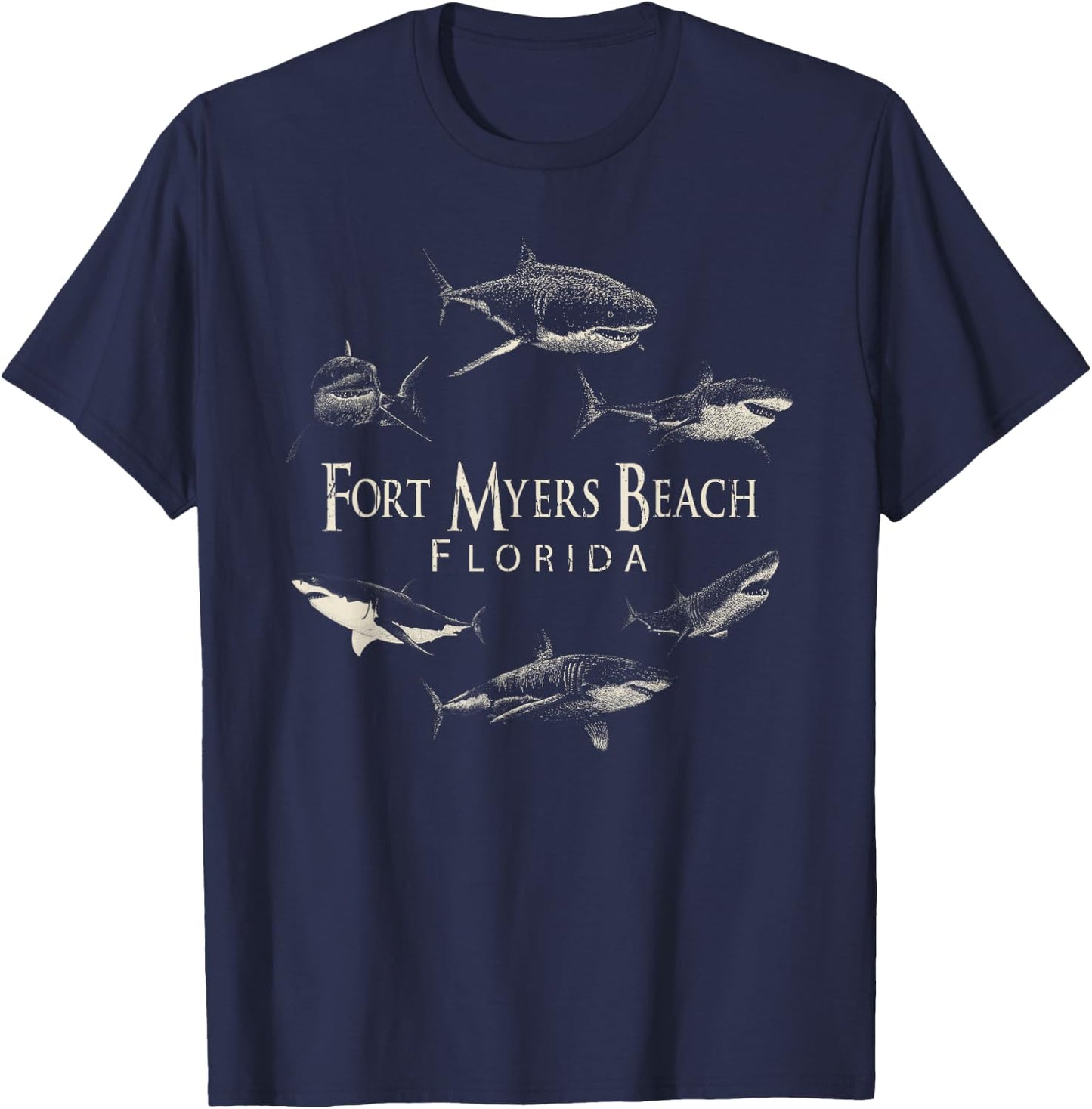 Fort Myers Beach Retro Fort Myers Beach Fl Shark Women Girls Kids T-Shirt - T-Shirt | Navy