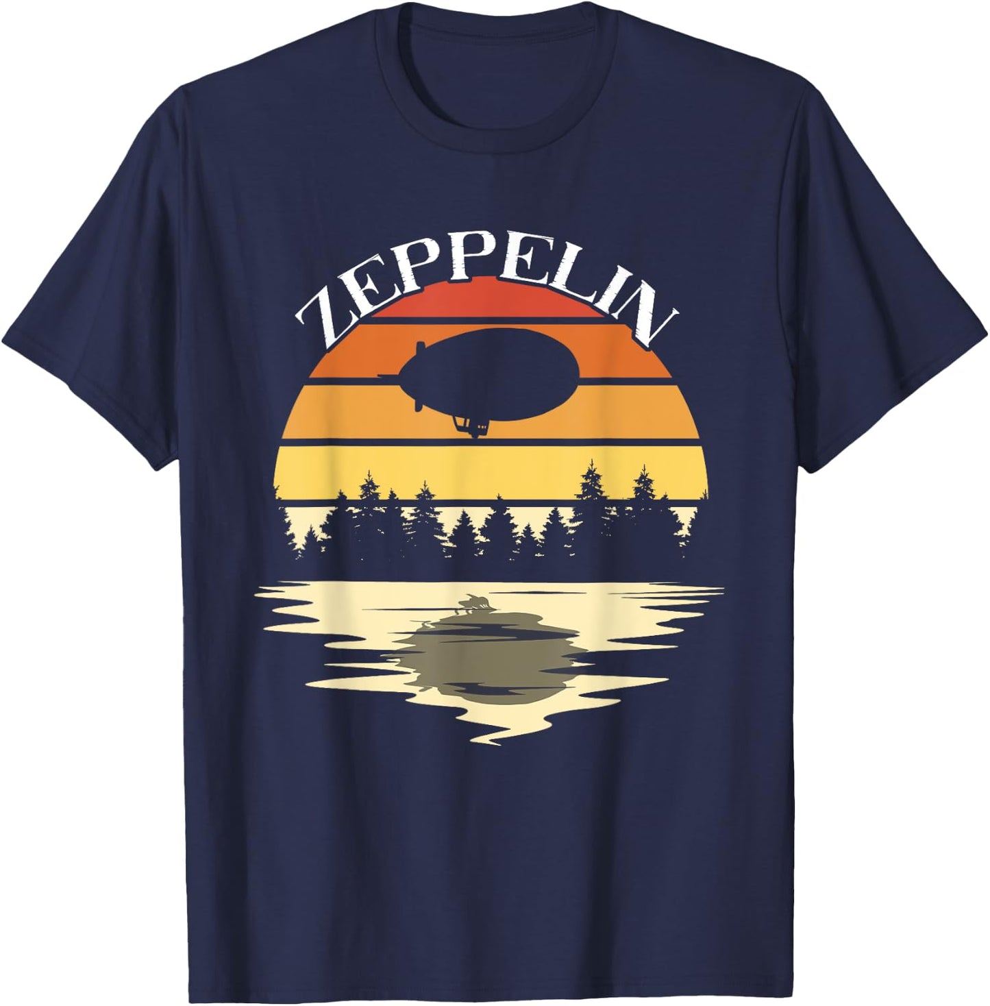 Zeppelin Retro Dirigible Landscape Blimp Zepelin Airship T-Shirt - T-Shirt | Navy