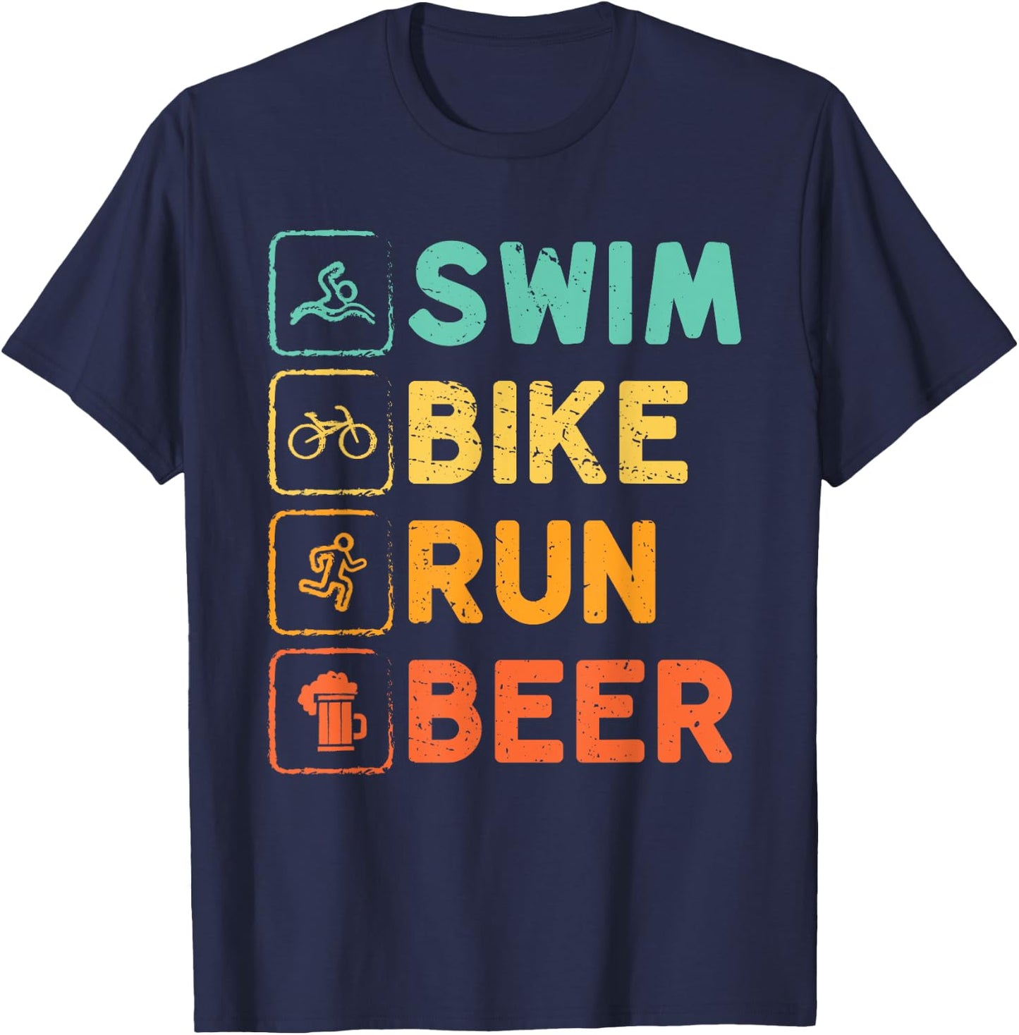 Swim Bike Run Beer Triathlon Athlete Swim Run Bike T-Shirt - T-Shirt | Navy