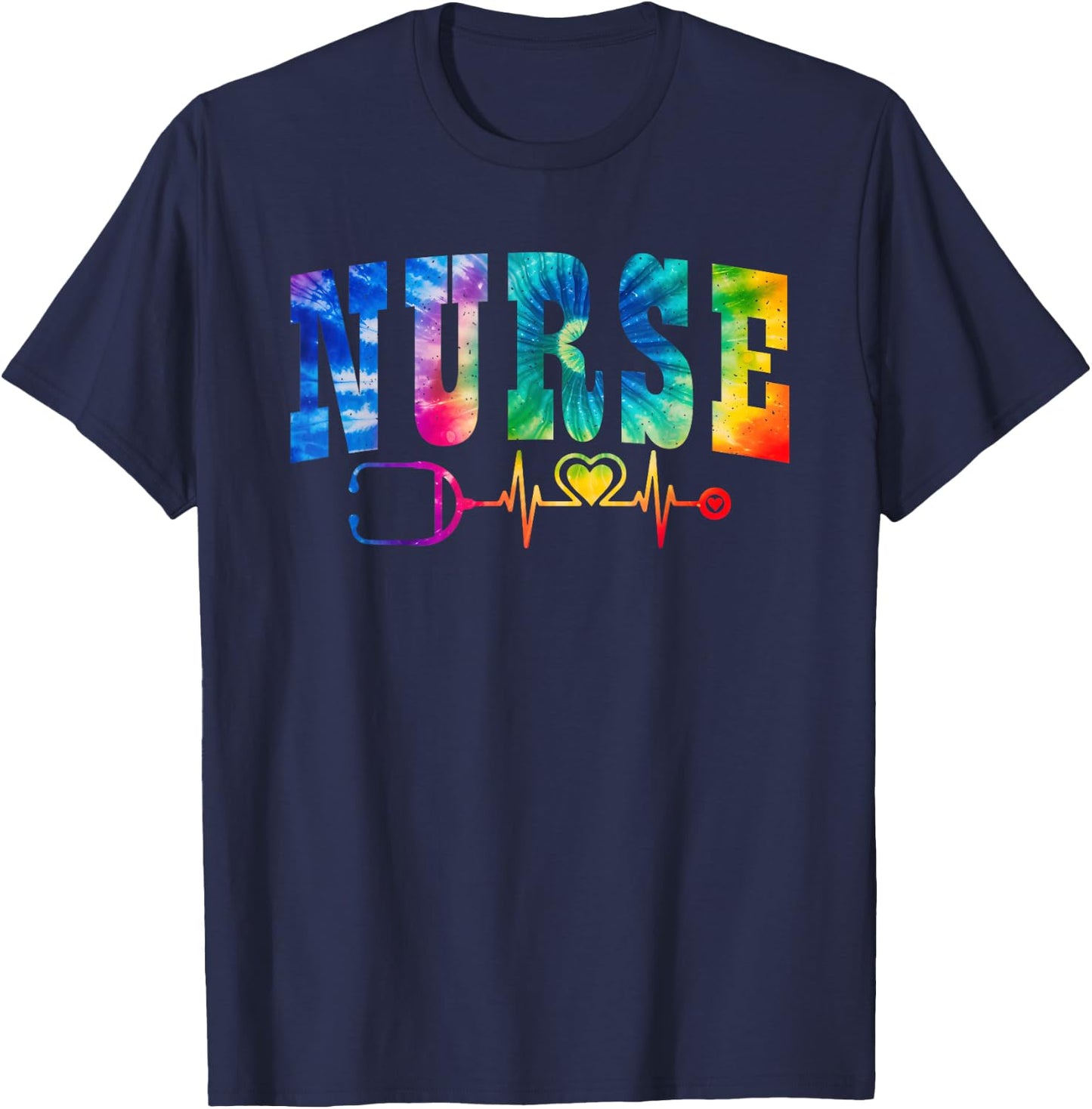 Nurse's Life Tie Dye Heart Stethoscope Nurse Week 2025 T-Shirt - T-Shirt | Navy