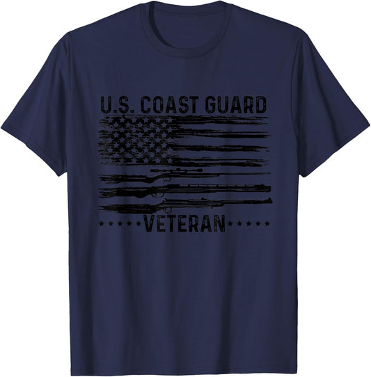 US Coast Guard Veteran USCG Distressed American Flag T-Shirt - T-Shirt | Navy