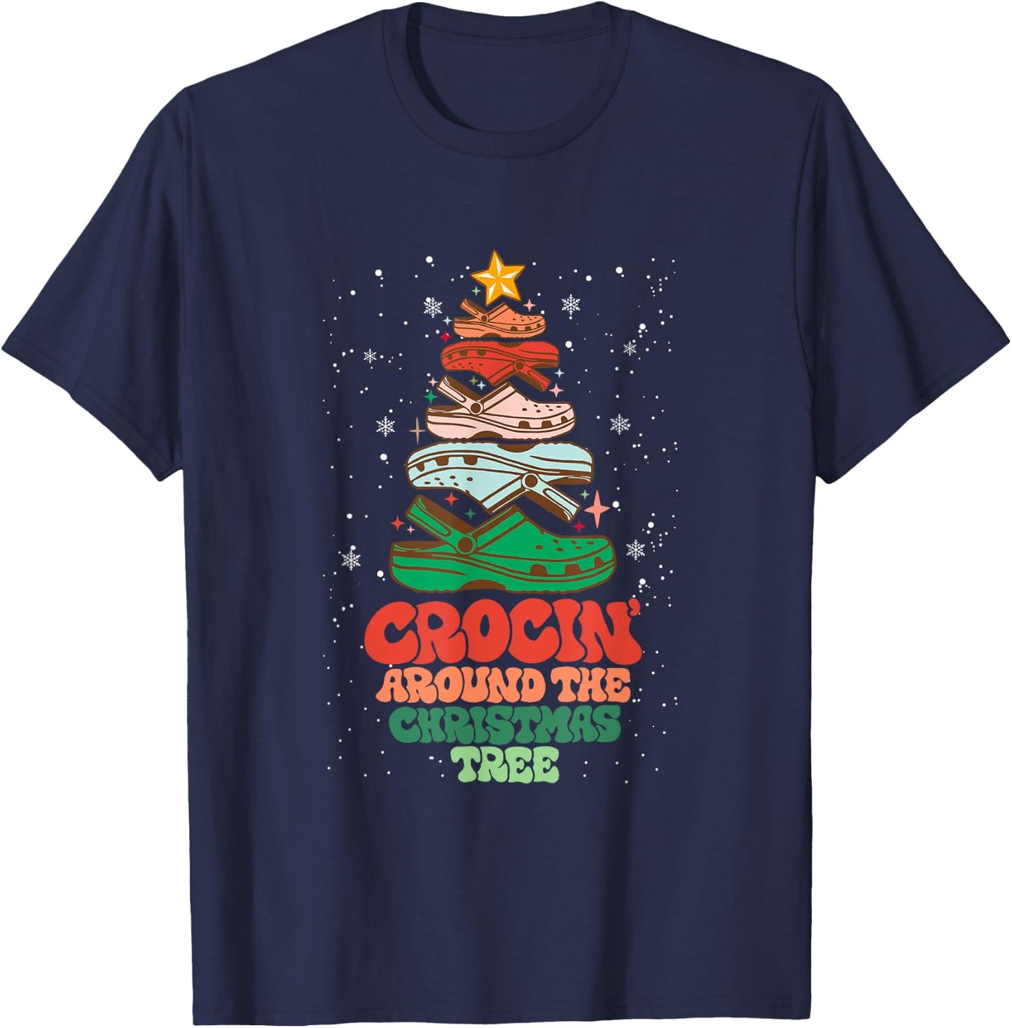 Funny Christmas Crocing Around The Christmas Tree Vintage T-Shirt - T-Shirt | Navy