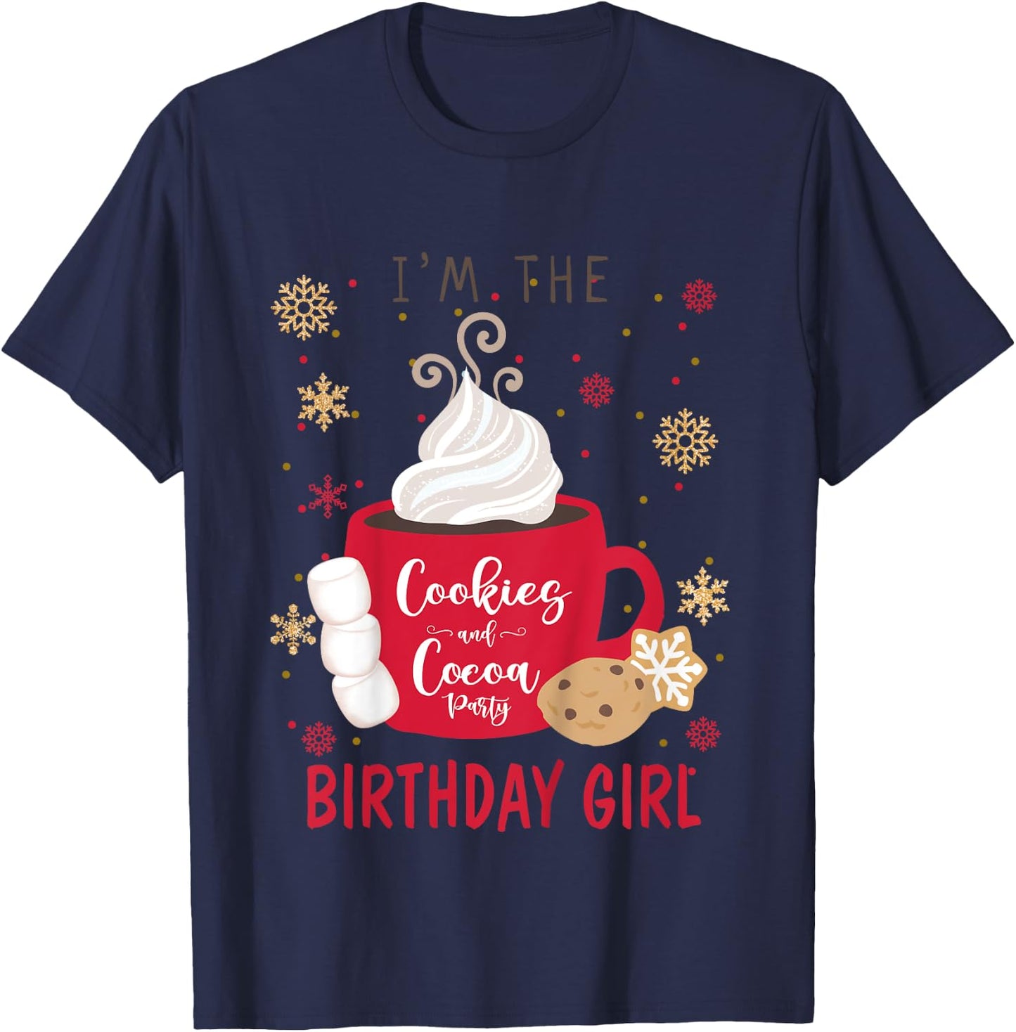 Kids I'm The Cookies and Cocoa Winter Birthday Party Matching T-Shirt - T-Shirt | Navy