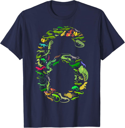 6th Birthday Lizard Reptile Birthday Party 6 Year Old T-Shirt - T-Shirt | Navy
