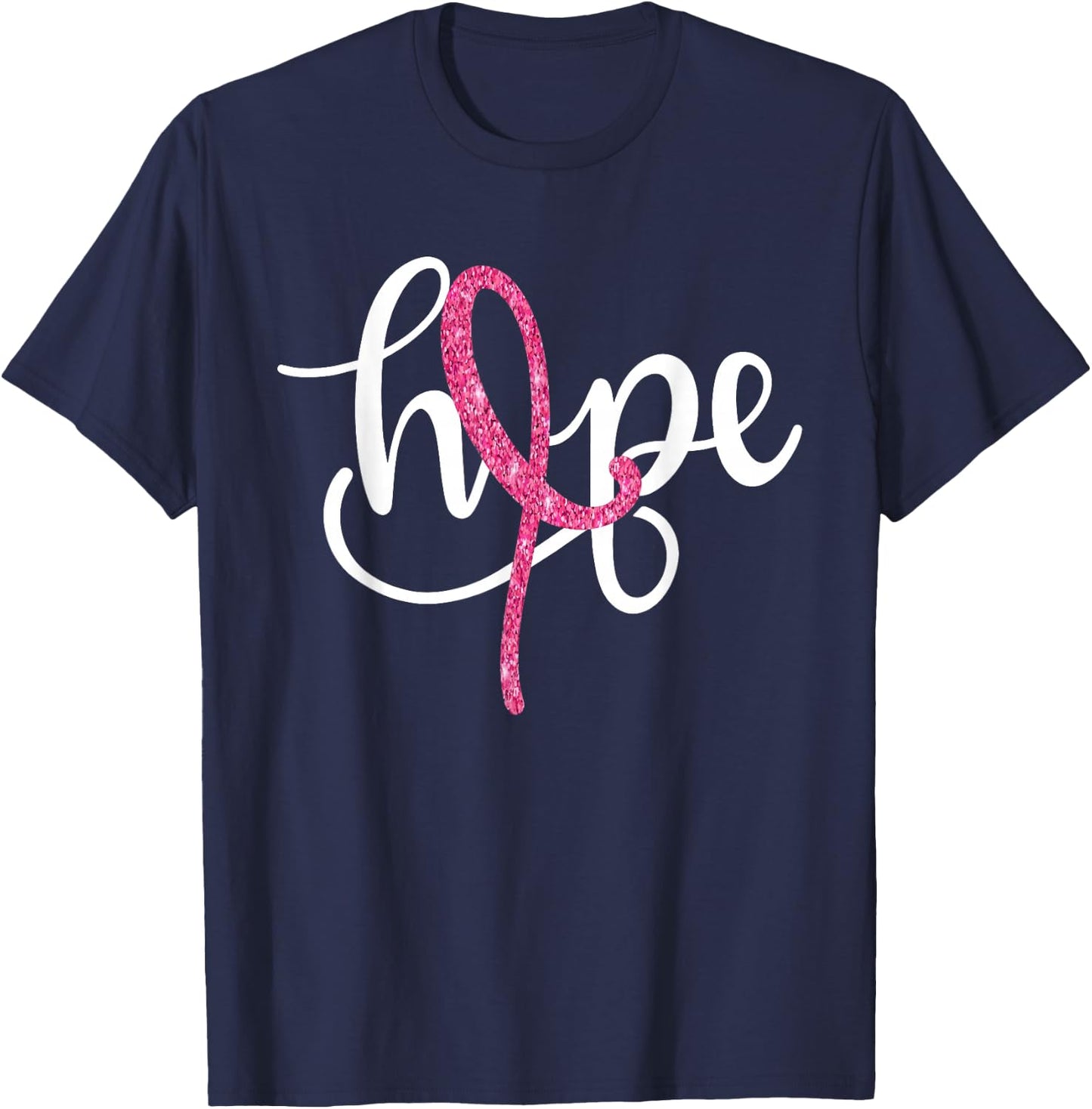 Hope Pink Ribbon Breast Cancer Awareness Support Women Girls T-Shirt - T-Shirt | Navy