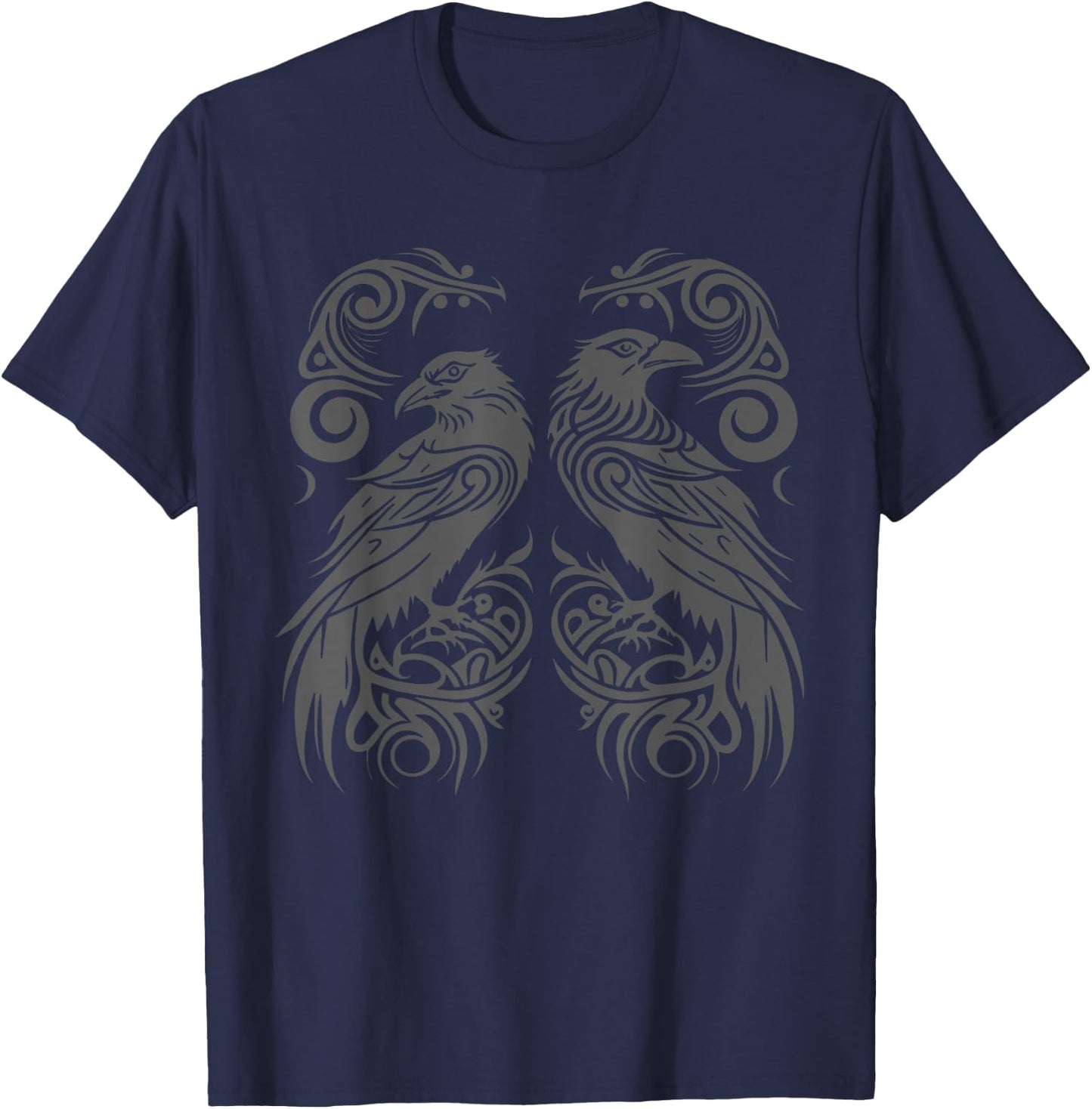 Odins Raven Norse Mythology Viking Birds Celtic Knots Asgard T-Shirt - T-Shirt | Navy
