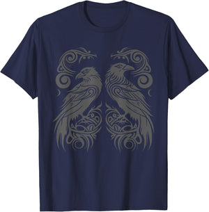 Odins Raven Norse Mythology Viking Birds Celtic Knots Asgard T-Shirt - T-Shirt | Navy