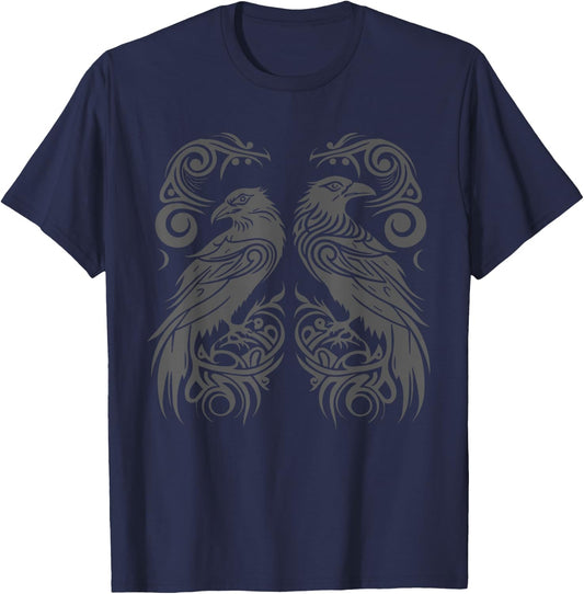 Odins Raven Norse Mythology Viking Birds Celtic Knots Asgard T-Shirt - T-Shirt | Navy