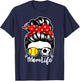Mom Life Messy Bun Hair Soccer Softball Player Mom T-Shirt - T-Shirt | Navy
