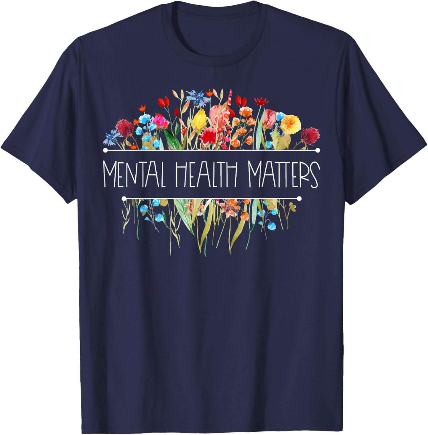 Retro Vintage Wildflower Mental Health Matters Awareness T-Shirt - T-Shirt | Navy