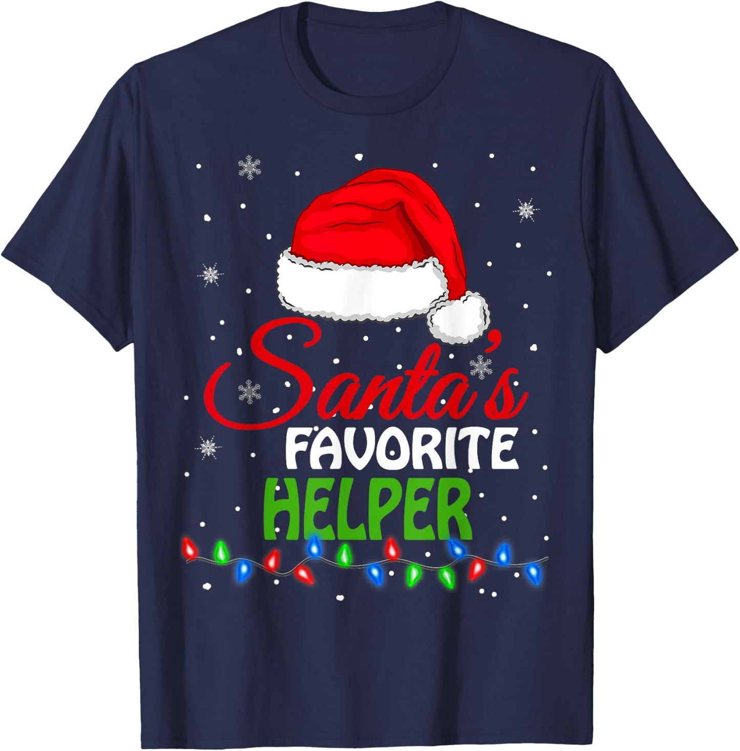 Santa's Favorite Helper Santa Hat Lights. Funny Christmas T-Shirt - T-Shirt | Navy