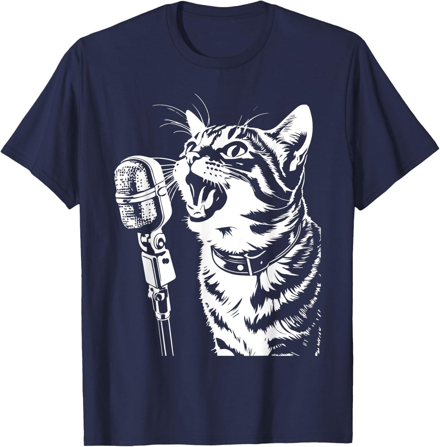 Cat Singing with Microphone Cats Singer Women T-Shirt - T-Shirt | Navy