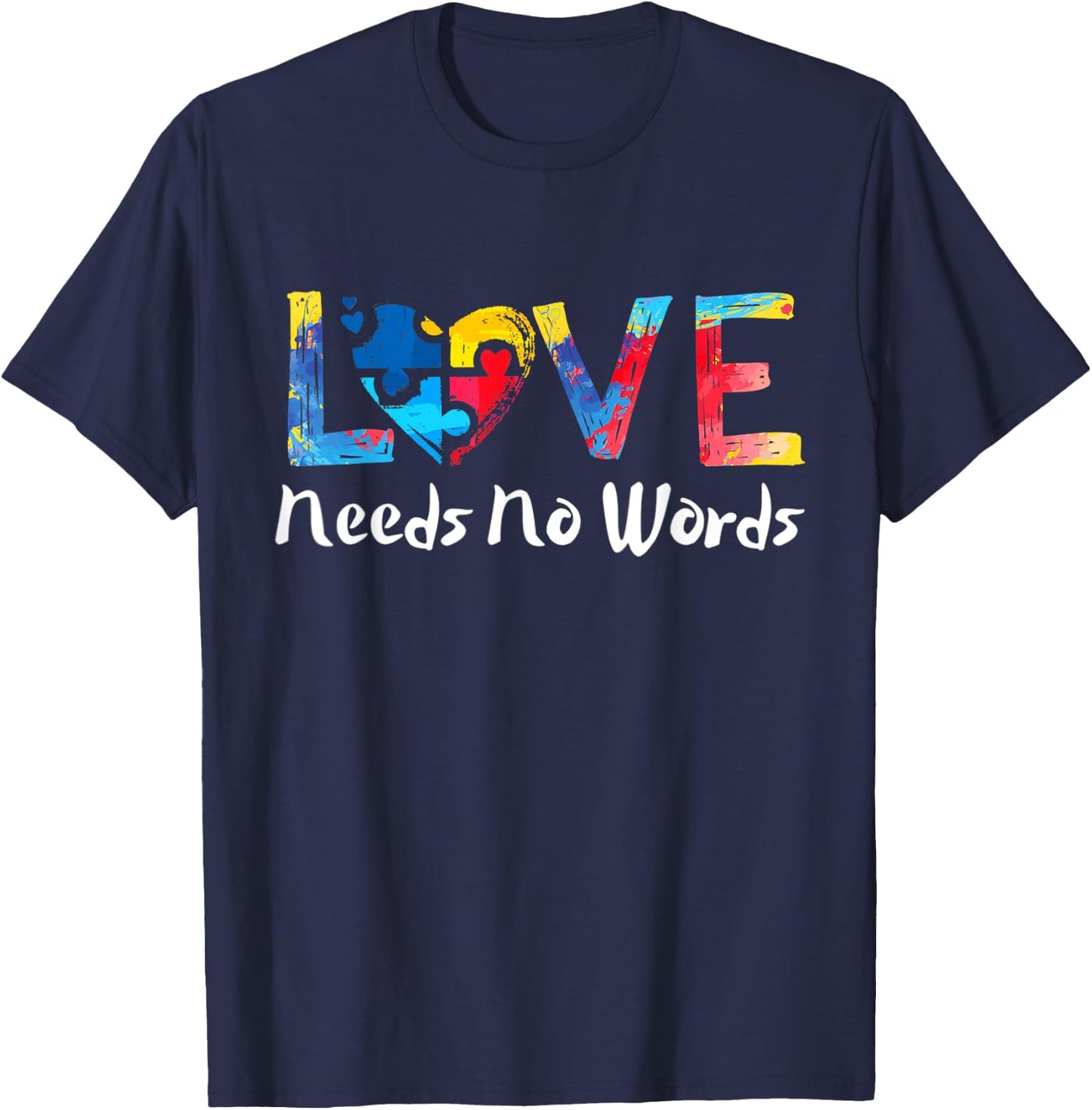 Puzzle Heart Love Autism Awareness Needs No Words Tie Dye T-Shirt - T-Shirt | Navy