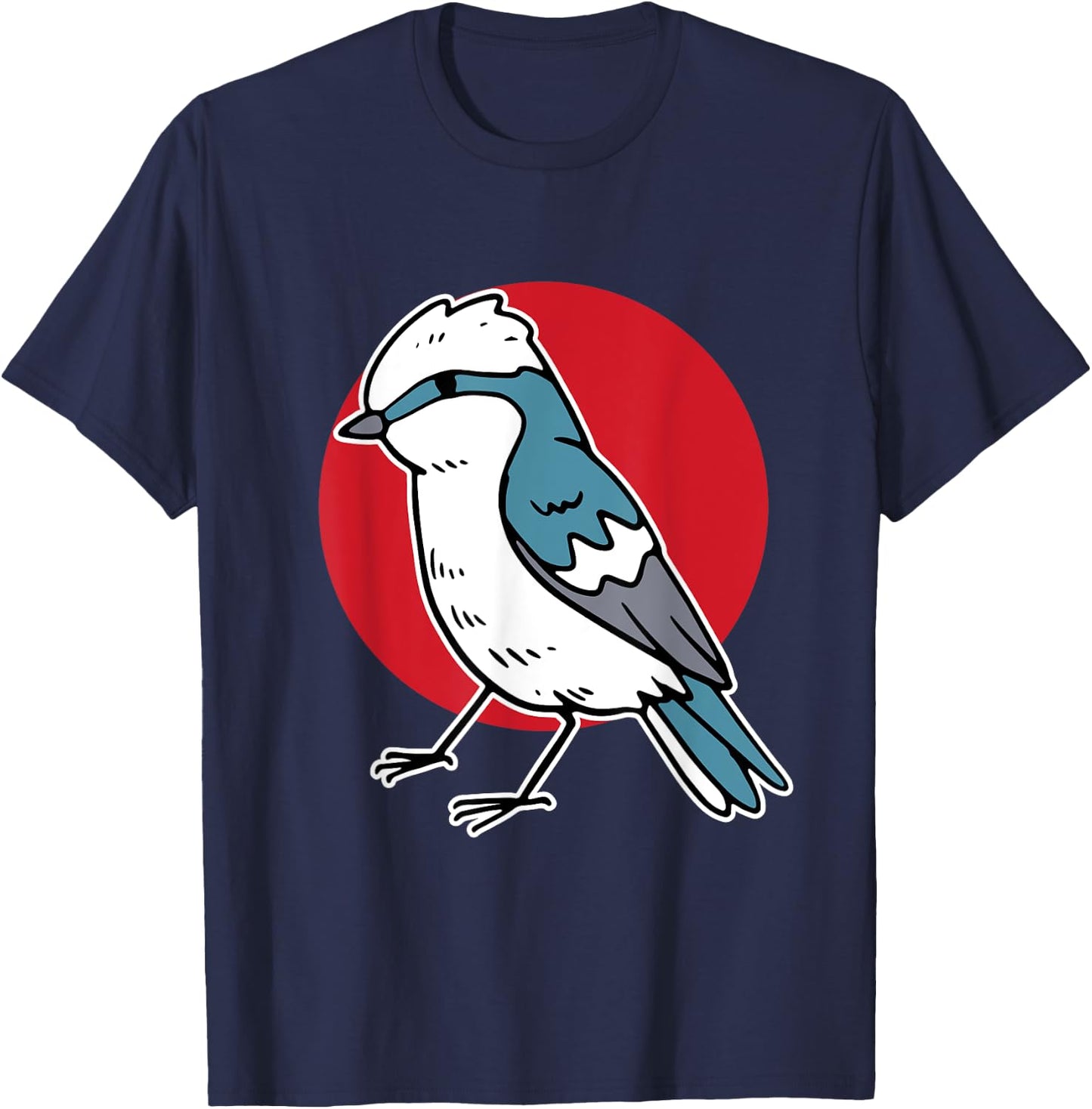 Cartoon Blue Jay Blue Bird On Red Circle T-Shirt - T-Shirt | Navy