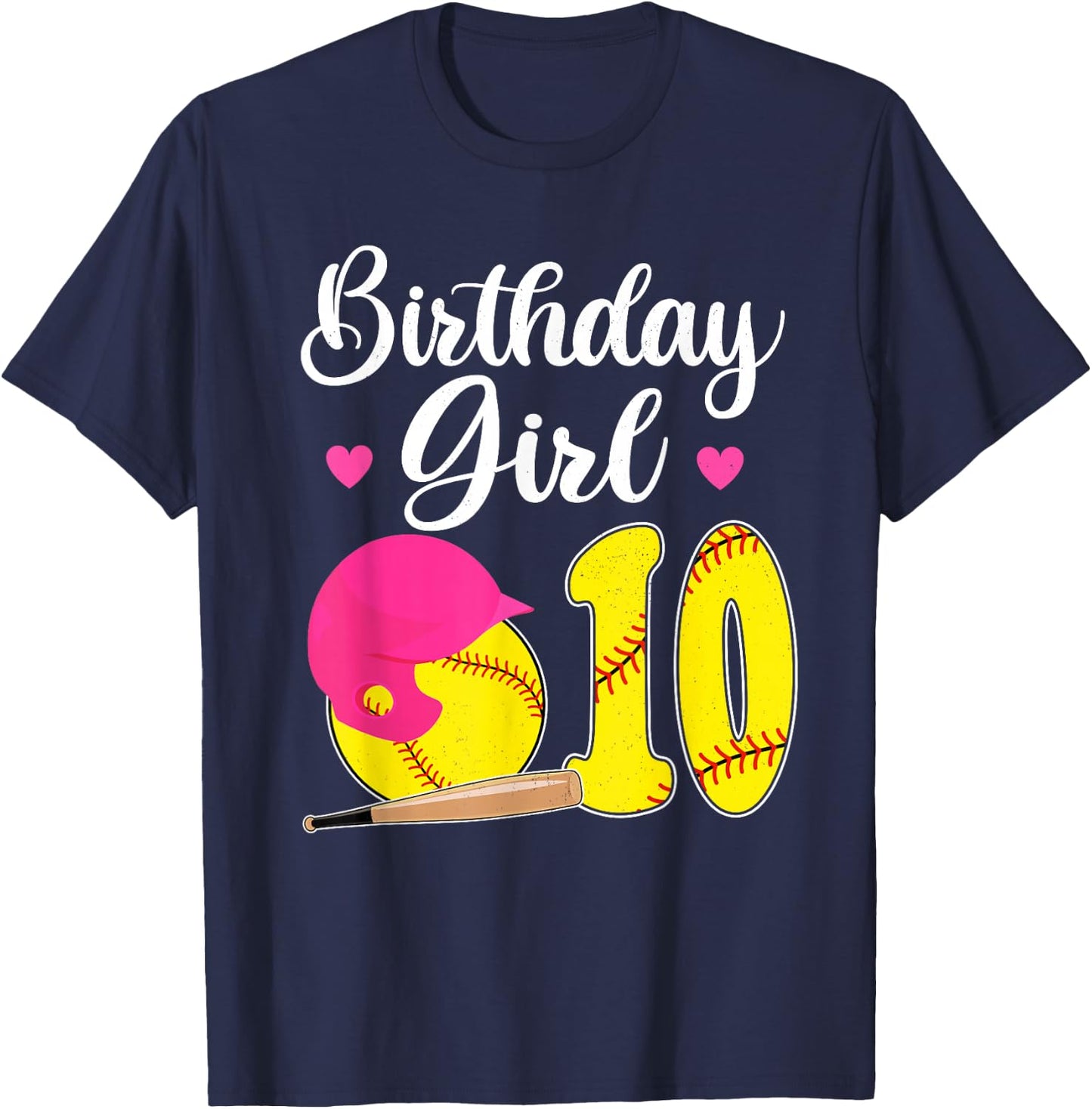 10th Birthday Softball Girls 10 Years Old T-Shirt - T-Shirt | Navy