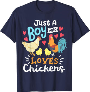 Just A Boy Who Loves Chickens Farm Chicken T-Shirt - T-Shirt | Navy