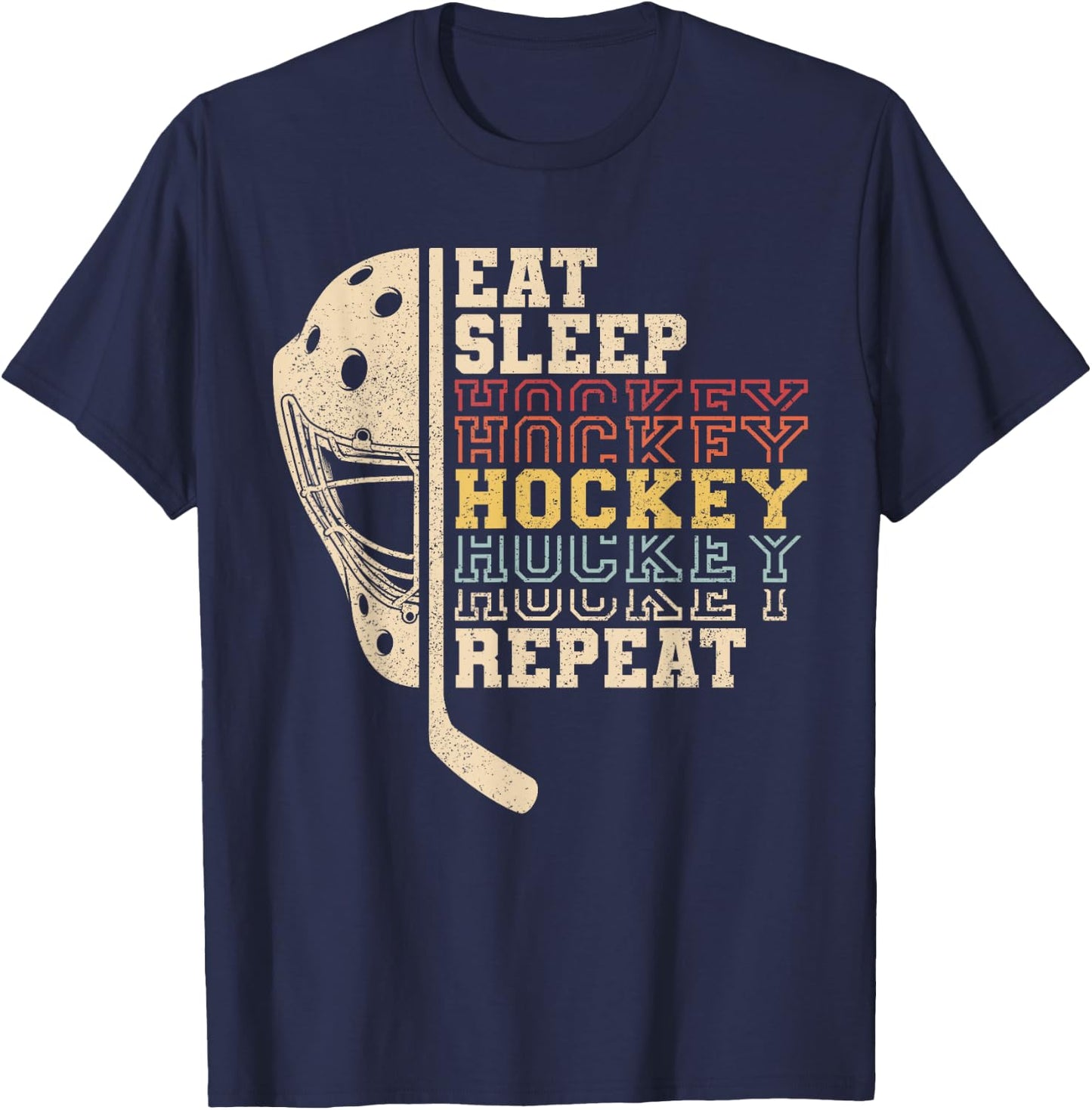 Eat Sleep Hockey Repeat Men Boys Kid Funny Ice Hockey Player T-Shirt - T-Shirt | Navy