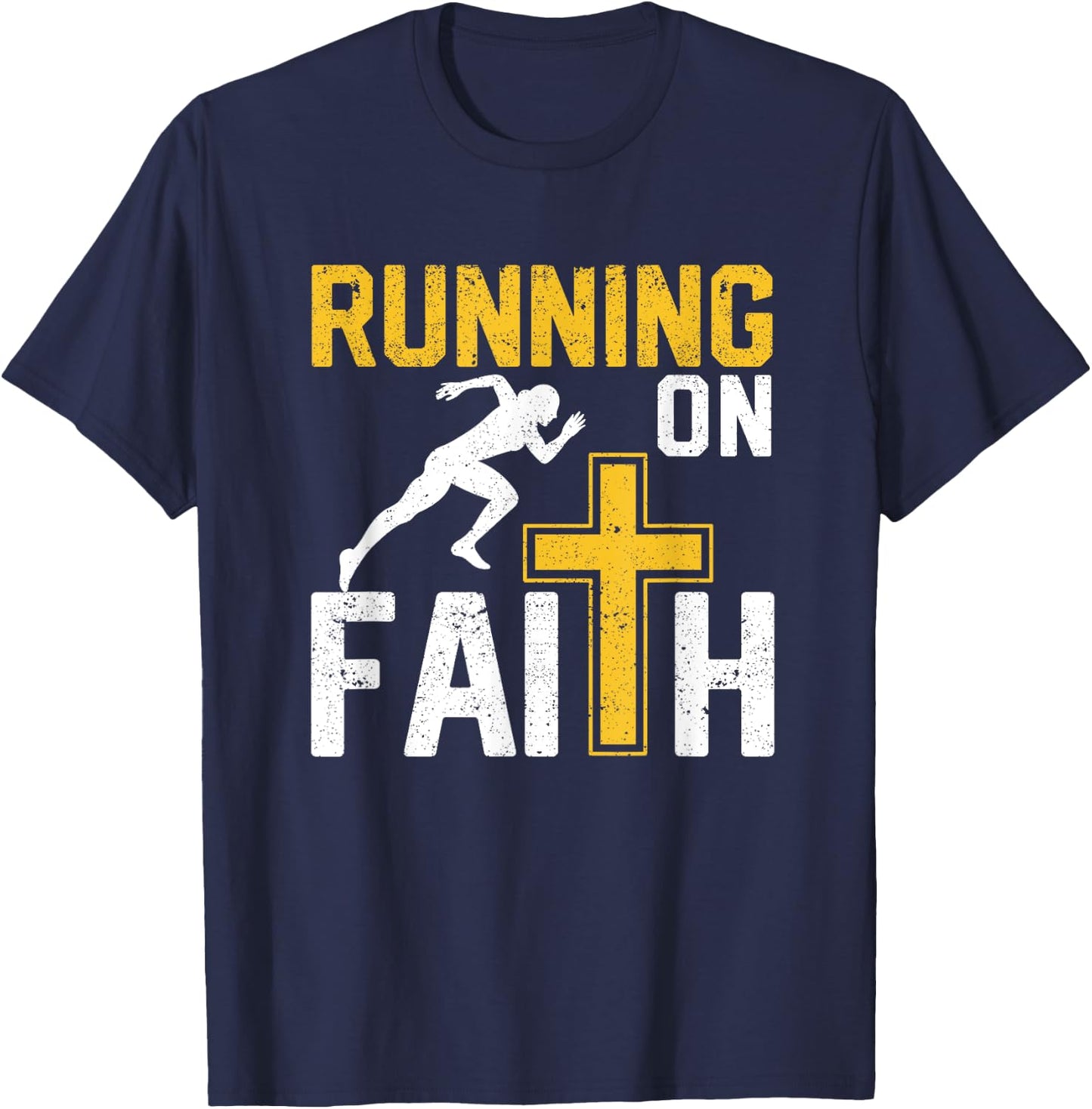 Funny Christian Workout Runner Religious Running On Faith T-Shirt - T-Shirt | Navy