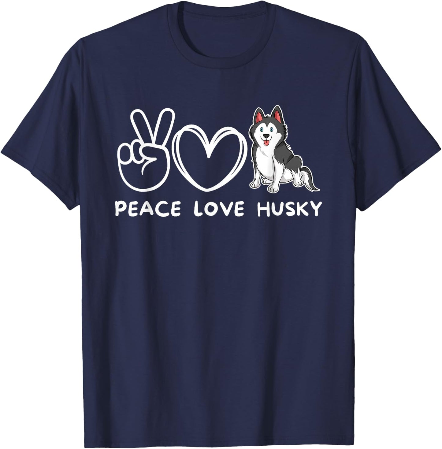 Peace, Love Husky Retro Husky Dog Lover T-Shirt - T-Shirt | Navy